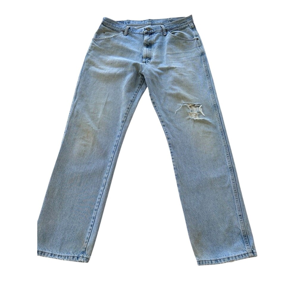 Vintage 90s Wrangler Jeans Mens 36x32 Regular Fit Light Wash Distressed Faded